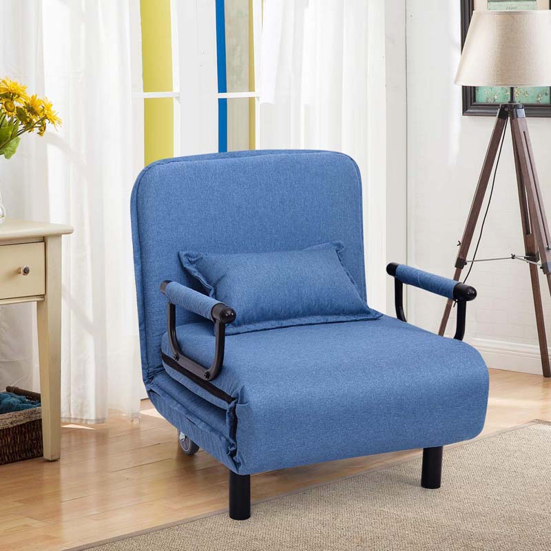 3-in-1 Convertible Sofa Bed, Folding Sleeper Chair with 5-Position Adjustable Backrest, Pillow, Hidden Legs & Wheels for Living Room Office