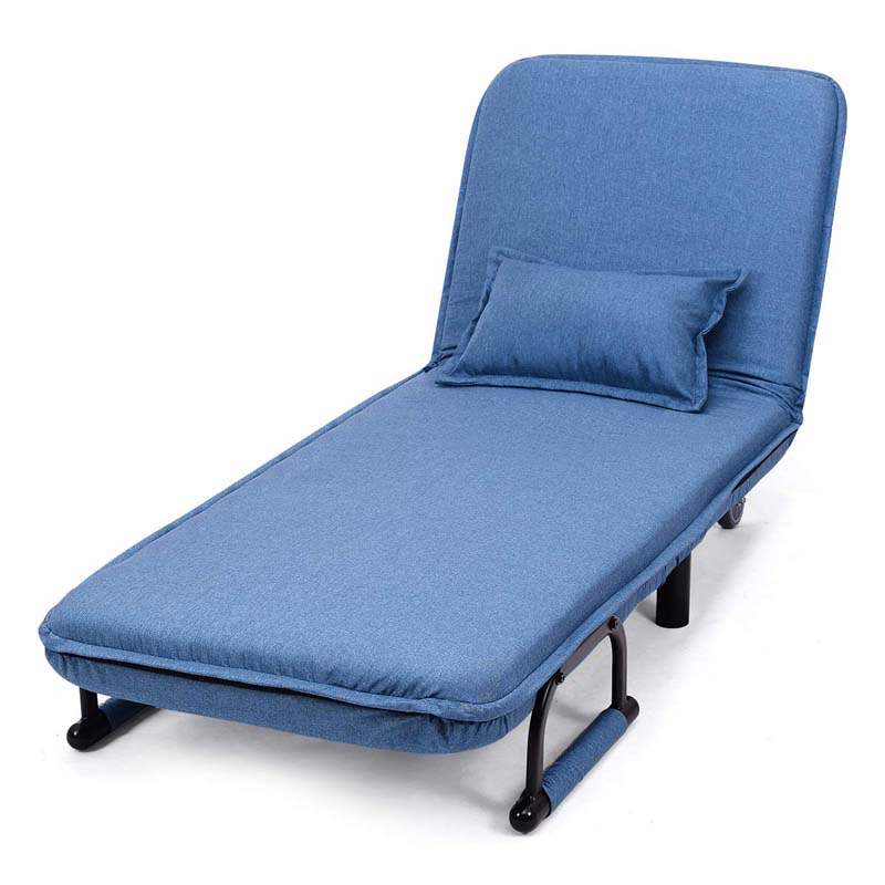 3-in-1 Convertible Sofa Bed, Folding Sleeper Chair with 5-Position Adjustable Backrest, Pillow, Hidden Legs & Wheels for Living Room Office