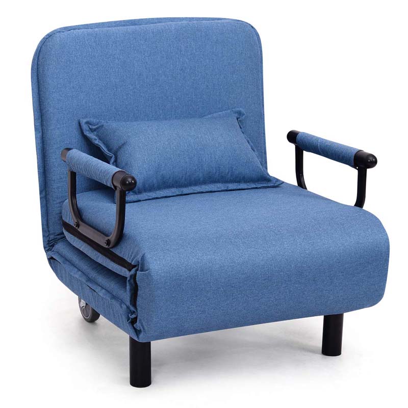 3-in-1 Convertible Sofa Bed, Folding Sleeper Chair with 5-Position Adjustable Backrest, Pillow, Hidden Legs & Wheels for Living Room Office