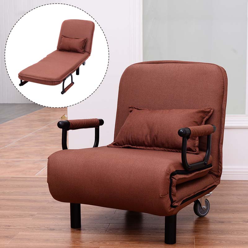3-in-1 Convertible Sofa Bed, Folding Sleeper Chair with 5-Position Adjustable Backrest, Pillow, Hidden Legs & Wheels for Living Room Office