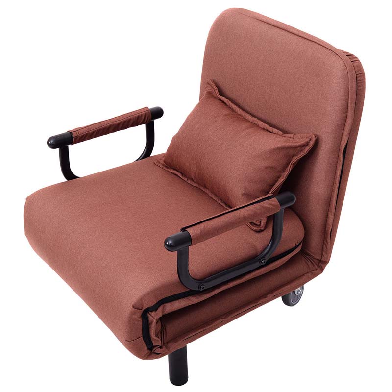 3-in-1 Convertible Sofa Bed, Folding Sleeper Chair with 5-Position Adjustable Backrest, Pillow, Hidden Legs & Wheels for Living Room Office