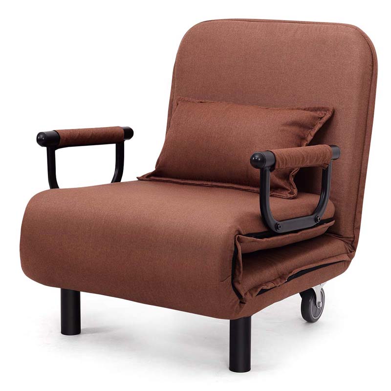 3-in-1 Convertible Sofa Bed, Folding Sleeper Chair with 5-Position Adjustable Backrest, Pillow, Hidden Legs & Wheels for Living Room Office