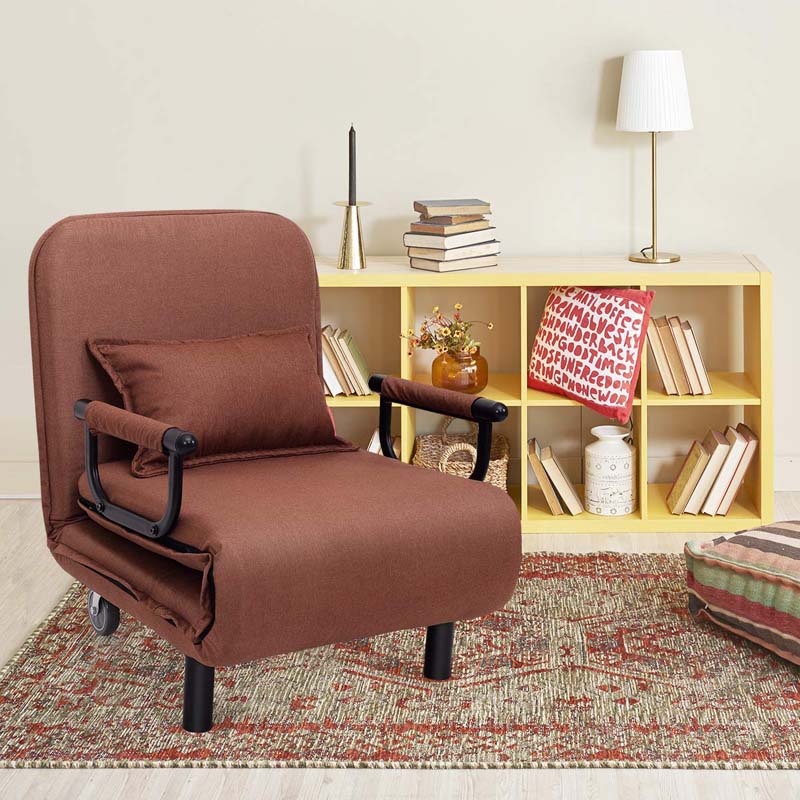3-in-1 Convertible Sofa Bed, Folding Sleeper Chair with 5-Position Adjustable Backrest, Pillow, Hidden Legs & Wheels for Living Room Office