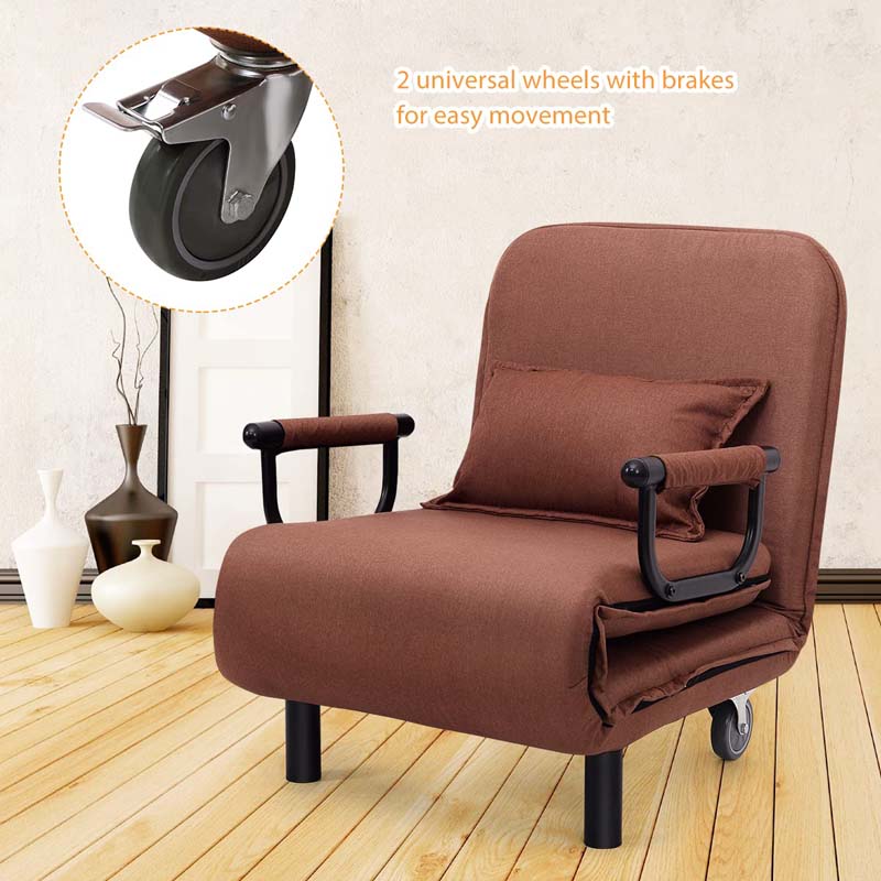 3-in-1 Convertible Sofa Bed, Folding Sleeper Chair with 5-Position Adjustable Backrest, Pillow, Hidden Legs & Wheels for Living Room Office