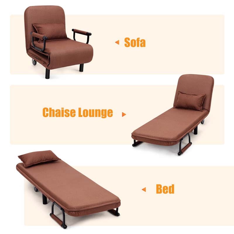 3-in-1 Convertible Sofa Bed, Folding Sleeper Chair with 5-Position Adjustable Backrest, Pillow, Hidden Legs & Wheels for Living Room Office