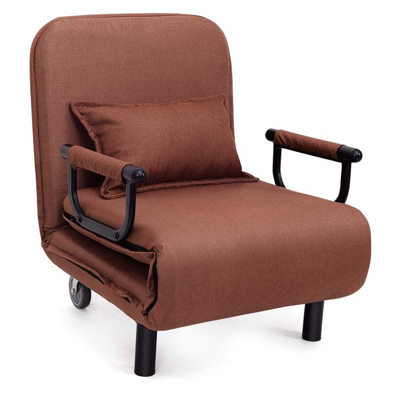3-in-1 Convertible Sofa Bed, Folding Sleeper Chair with 5-Position Adjustable Backrest, Pillow, Hidden Legs & Wheels for Living Room Office