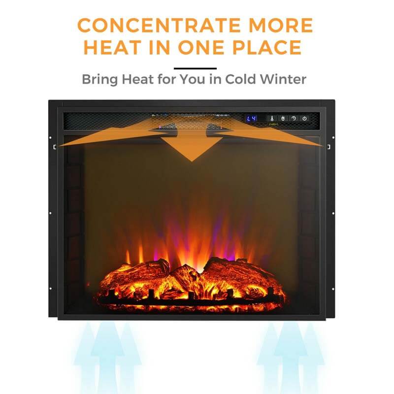 26" 1500W Electric Fireplace Insert, Recessed Electric Fireplace Heater with Adjustable Flame Effect