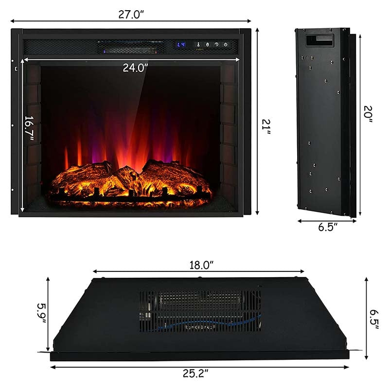 26" 1500W Electric Fireplace Insert, Recessed Electric Fireplace Heater with Adjustable Flame Effect