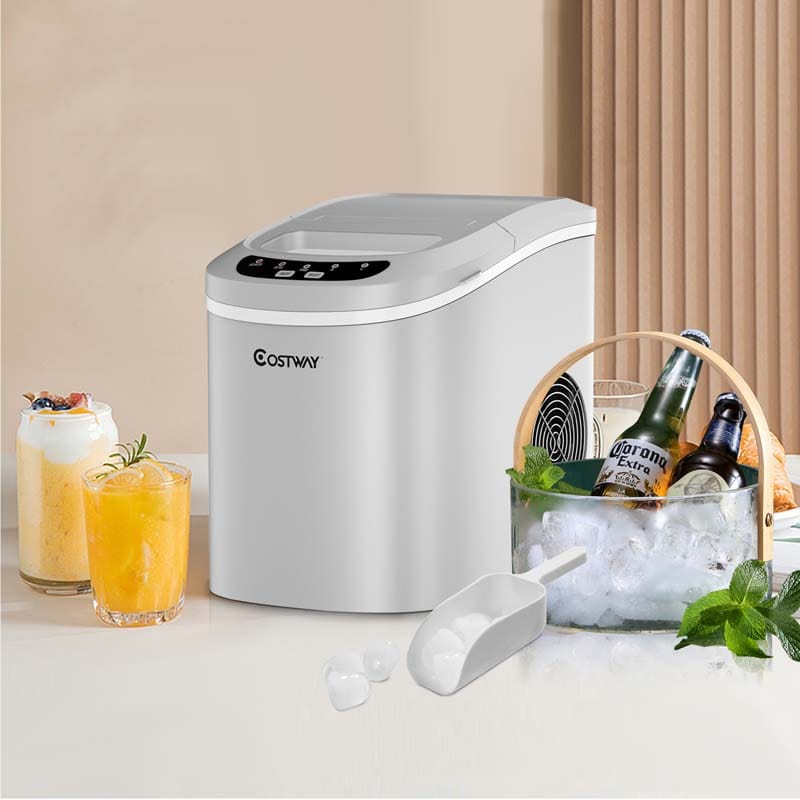 26LBS/24H Mini Portable Ice Maker Countertop, Compact Ice Machine with Ice Scoop