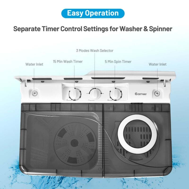 26 LBS Portable Washing Machine with Drain Pump, 2-in-1 Twin Tub Top Load Washer Dryer Combo for RV Apartment