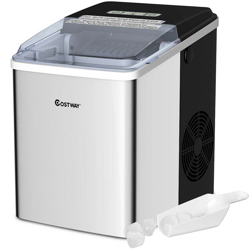 26LBS/24H Portable Ice Maker Countertop, Auto-Clean Stainless Steel Ice Machine