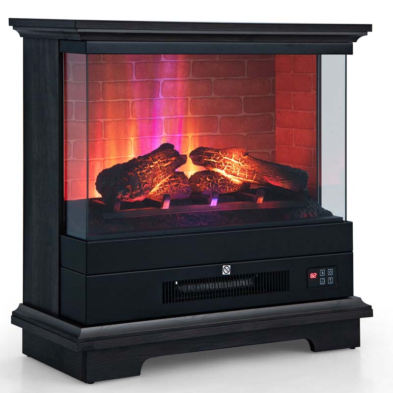 27" Freestanding Fireplace, 1400W Electric Fireplace Heater with 3-Level Vivid Flame & Thermostat Control