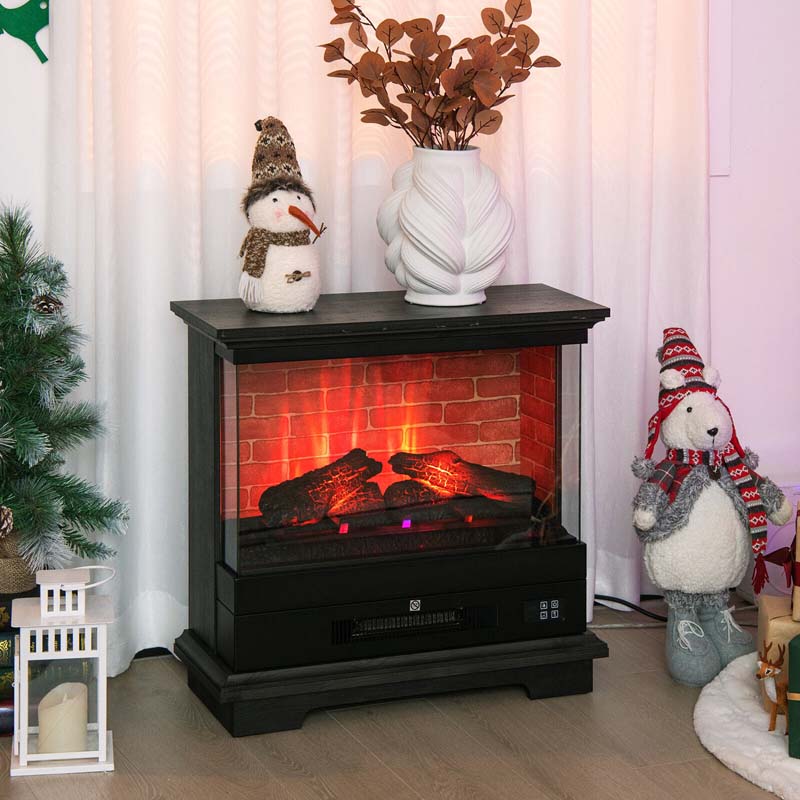 27" Freestanding Fireplace, 1400W Electric Fireplace Heater with 3-Level Vivid Flame & Thermostat Control