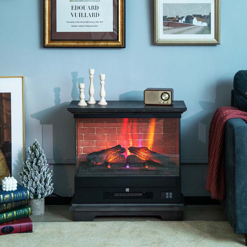 27" Freestanding Fireplace, 1400W Electric Fireplace Heater with 3-Level Vivid Flame & Thermostat Control