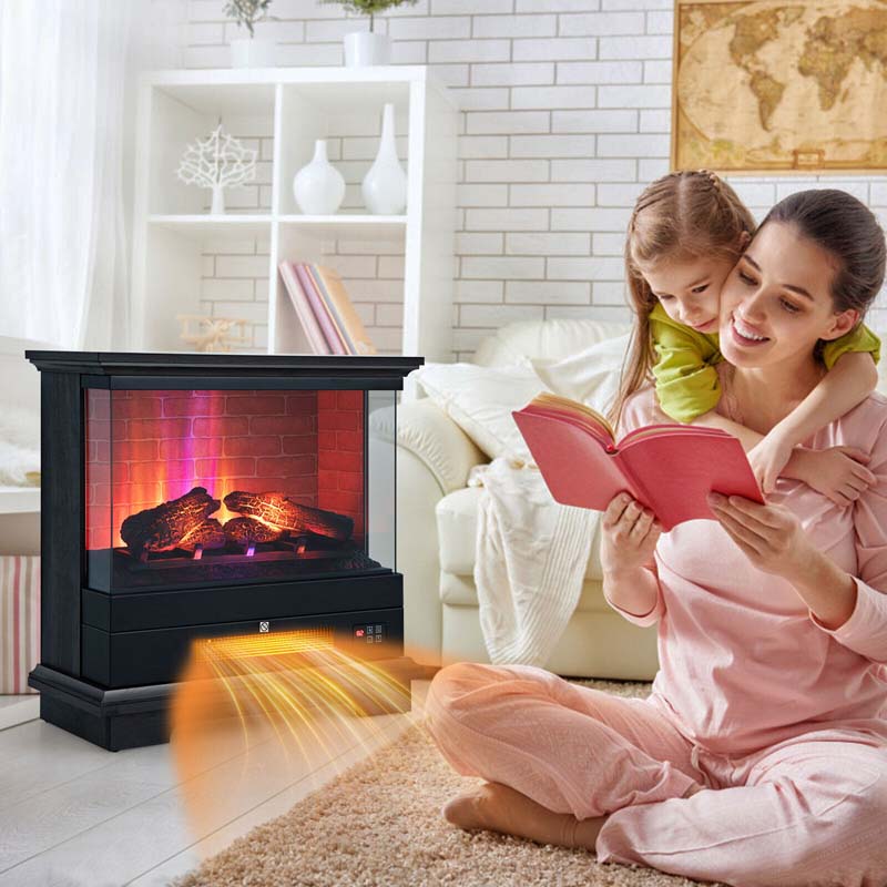 27" Freestanding Fireplace, 1400W Electric Fireplace Heater with 3-Level Vivid Flame & Thermostat Control