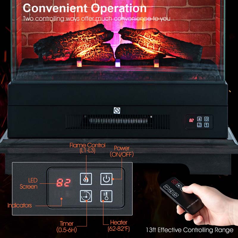 27" Freestanding Fireplace, 1400W Electric Fireplace Heater with 3-Level Vivid Flame & Thermostat Control