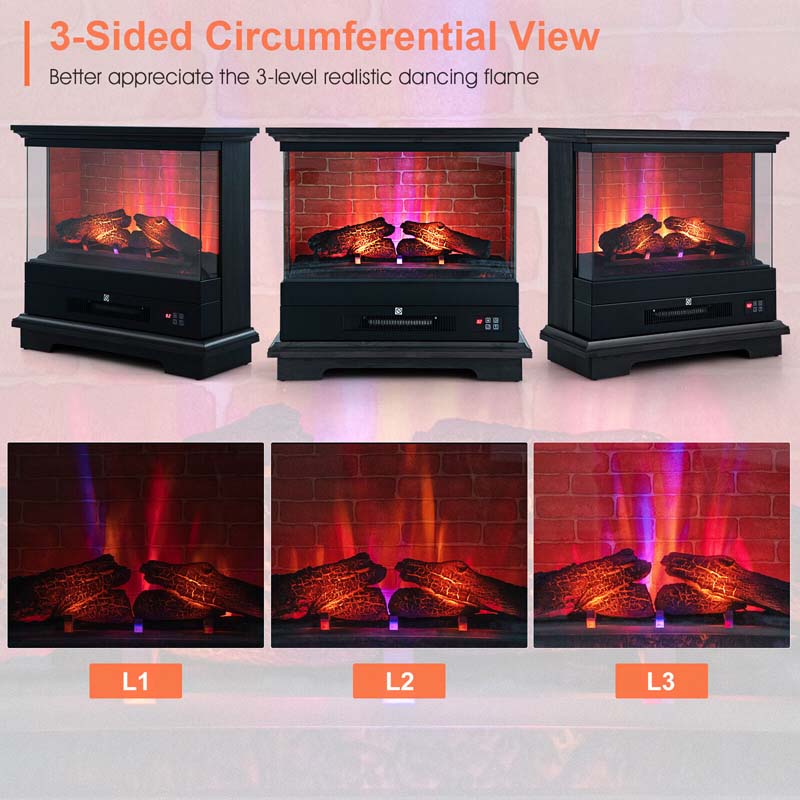 27" Freestanding Fireplace, 1400W Electric Fireplace Heater with 3-Level Vivid Flame & Thermostat Control
