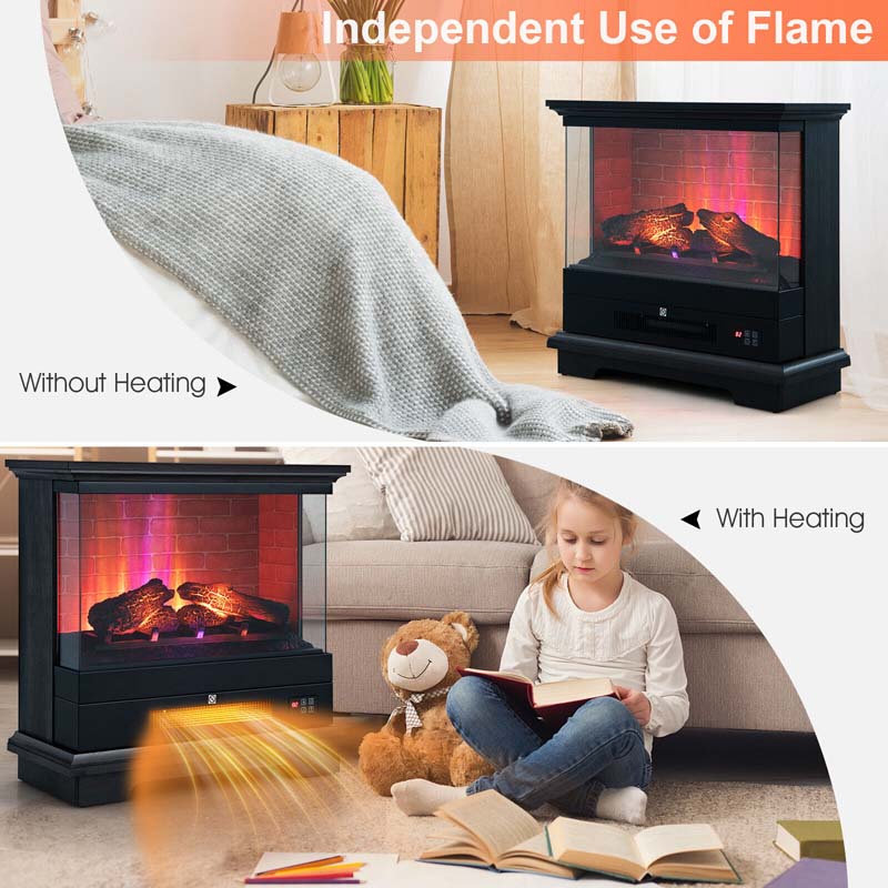 27" Freestanding Fireplace, 1400W Electric Fireplace Heater with 3-Level Vivid Flame & Thermostat Control