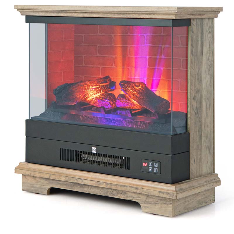 27" Freestanding Fireplace, 1400W Electric Fireplace Heater with 3-Level Vivid Flame & Thermostat Control