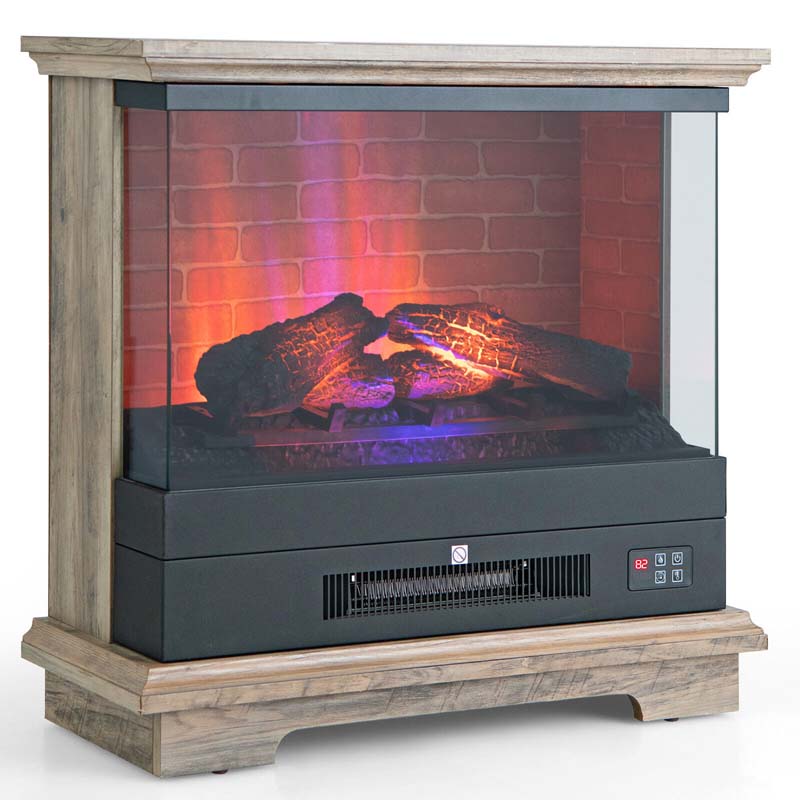27" Freestanding Fireplace, 1400W Electric Fireplace Heater with 3-Level Vivid Flame & Thermostat Control