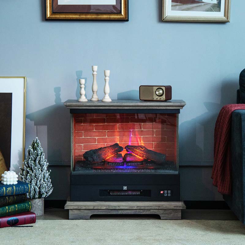 27" Freestanding Fireplace, 1400W Electric Fireplace Heater with 3-Level Vivid Flame & Thermostat Control