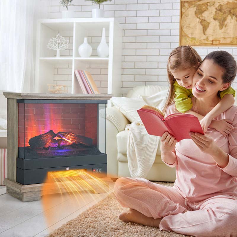 27" Freestanding Fireplace, 1400W Electric Fireplace Heater with 3-Level Vivid Flame & Thermostat Control