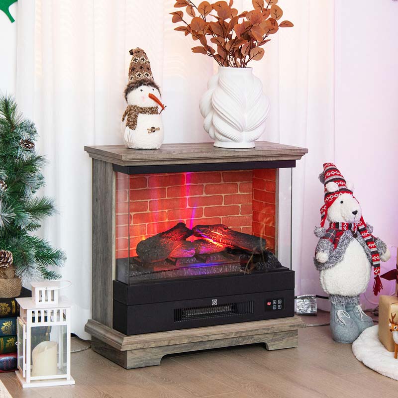 27" Freestanding Fireplace, 1400W Electric Fireplace Heater with 3-Level Vivid Flame & Thermostat Control