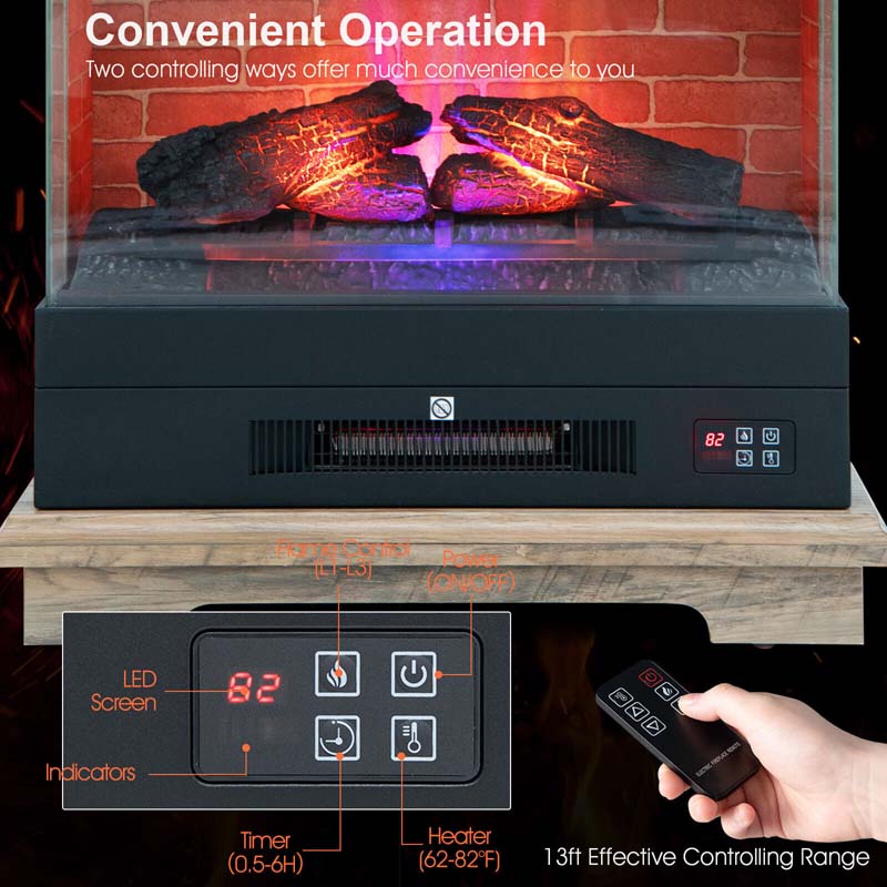 27" Freestanding Fireplace, 1400W Electric Fireplace Heater with 3-Level Vivid Flame & Thermostat Control