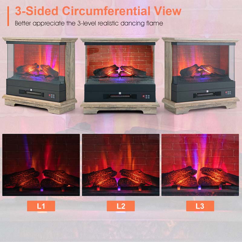 27" Freestanding Fireplace, 1400W Electric Fireplace Heater with 3-Level Vivid Flame & Thermostat Control