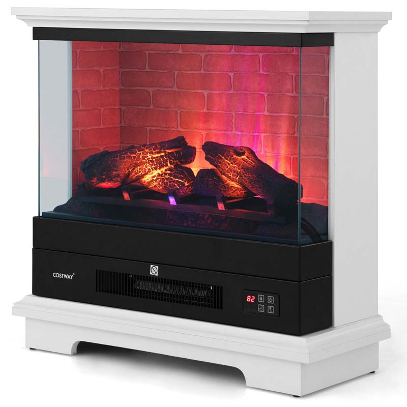 27" Freestanding Fireplace, 1400W Electric Fireplace Heater with 3-Level Vivid Flame & Thermostat Control