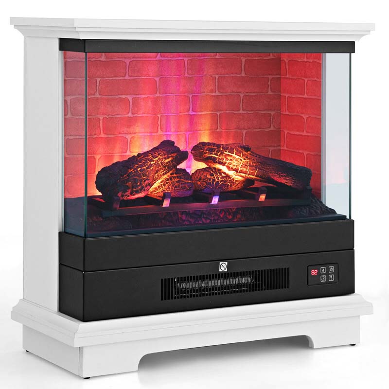 27" Freestanding Fireplace, 1400W Electric Fireplace Heater with 3-Level Vivid Flame & Thermostat Control