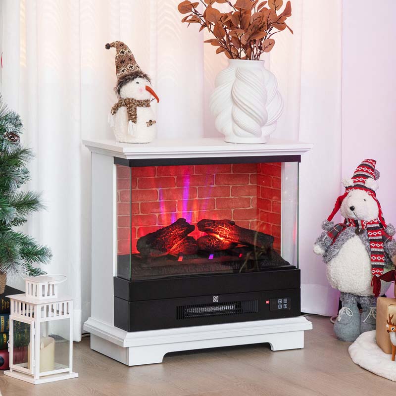 27" Freestanding Fireplace, 1400W Electric Fireplace Heater with 3-Level Vivid Flame & Thermostat Control