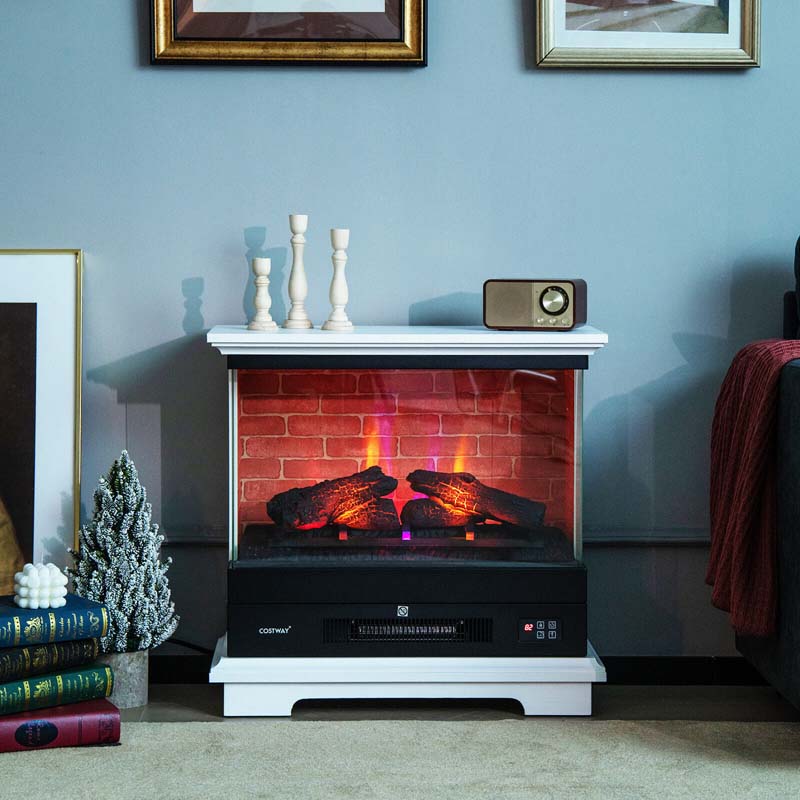 27" Freestanding Fireplace, 1400W Electric Fireplace Heater with 3-Level Vivid Flame & Thermostat Control