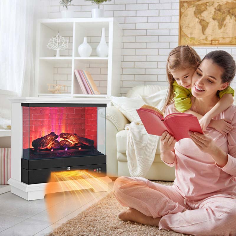 27" Freestanding Fireplace, 1400W Electric Fireplace Heater with 3-Level Vivid Flame & Thermostat Control