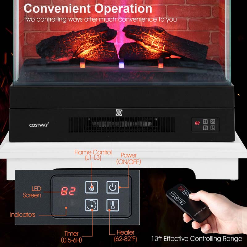 27" Freestanding Fireplace, 1400W Electric Fireplace Heater with 3-Level Vivid Flame & Thermostat Control