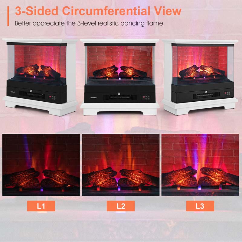 27" Freestanding Fireplace, 1400W Electric Fireplace Heater with 3-Level Vivid Flame & Thermostat Control