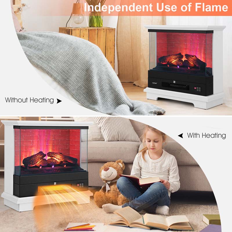 27" Freestanding Fireplace, 1400W Electric Fireplace Heater with 3-Level Vivid Flame & Thermostat Control