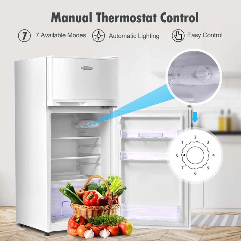 3.4 Cu.Ft Compact Refrigerator, 2-Door Mini Fridge with Freezer & Removable Glass Shelves for Dorm, Bedroom, Office