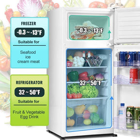 3.4 Cu.Ft Classic Compact Refrigerator 2-Door Cold-rolled Sheet Freezer with Removable Glass Shelves