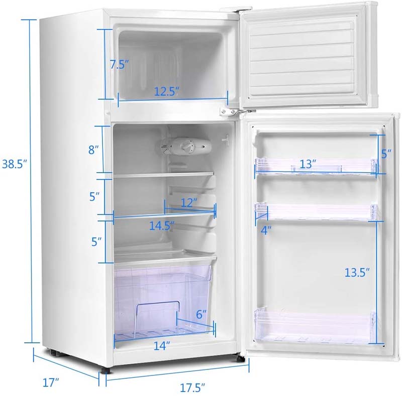 3.4 Cu.Ft Classic Compact Refrigerator 2-Door Cold-rolled Sheet Freezer with Removable Glass Shelves