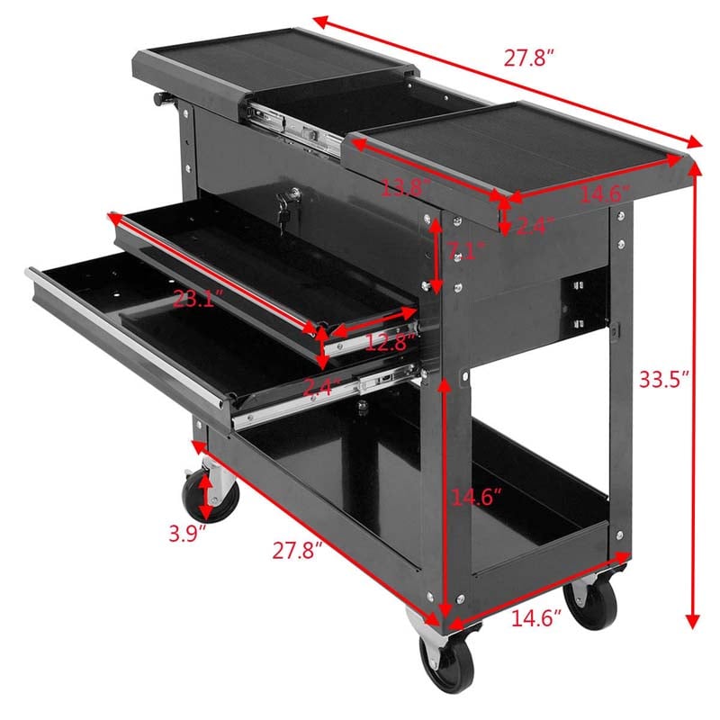 4-Tier Rolling Tool Cart with Lockable Drawers & Sliding Top, Heavy-Duty Steel Tool Storage Organizer on Wheels for Garage, Workshop & Warehouse