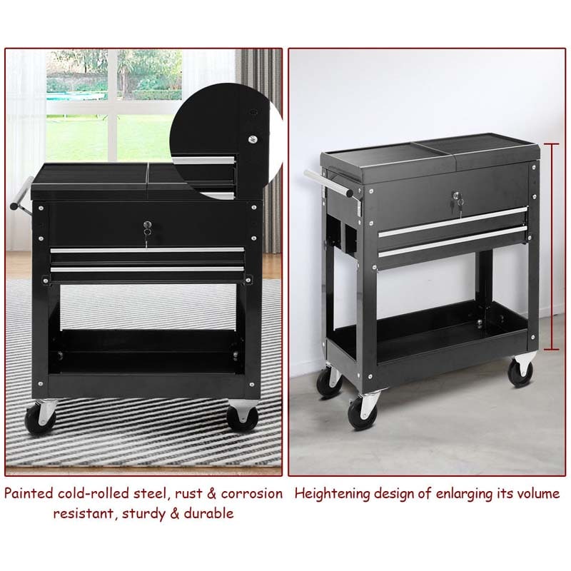 4-Tier Rolling Tool Cart with Lockable Drawers & Sliding Top, Heavy-Duty Steel Tool Storage Organizer on Wheels for Garage, Workshop & Warehouse