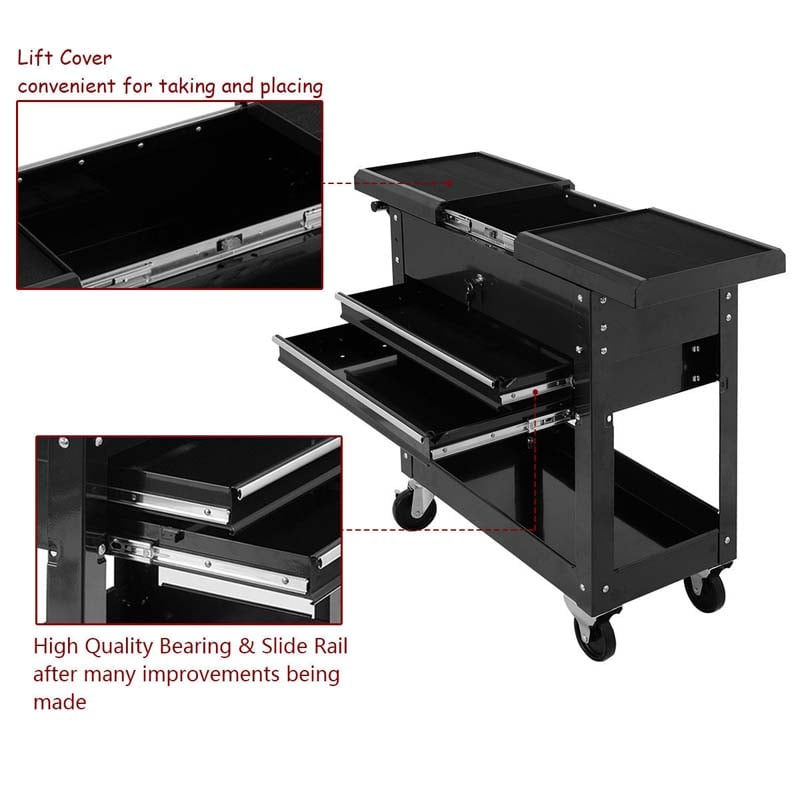 4-Tier Rolling Tool Cart with Lockable Drawers & Sliding Top, Heavy-Duty Steel Tool Storage Organizer on Wheels for Garage, Workshop & Warehouse