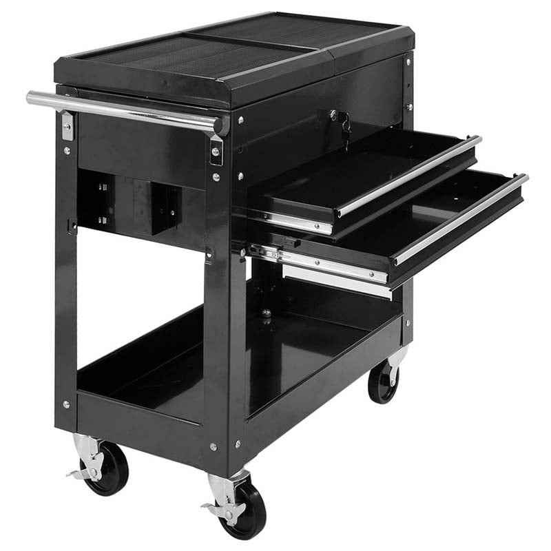 4-Tier Rolling Tool Cart with Lockable Drawers & Sliding Top, Heavy-Duty Steel Tool Storage Organizer on Wheels for Garage, Workshop & Warehouse