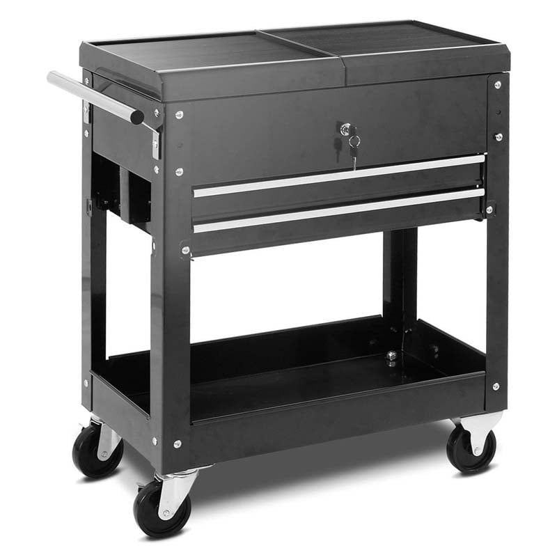 4-Tier Rolling Tool Cart with Lockable Drawers & Sliding Top, Heavy-Duty Steel Tool Storage Organizer on Wheels for Garage, Workshop & Warehouse