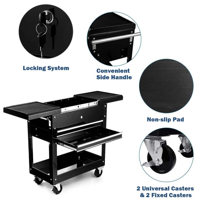4-Tier Rolling Tool Cart with Lockable Drawers & Sliding Top, Heavy-Duty Steel Tool Storage Organizer on Wheels for Garage, Workshop & Warehouse
