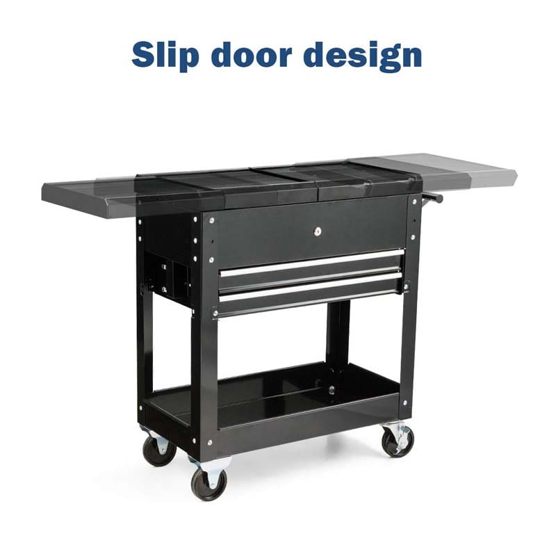 4-Tier Rolling Tool Cart with Lockable Drawers & Sliding Top, Heavy-Duty Steel Tool Storage Organizer on Wheels for Garage, Workshop & Warehouse