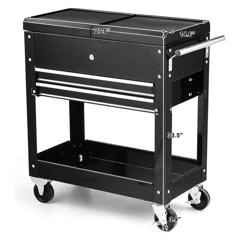 4-Tier Rolling Tool Cart with Lockable Drawers & Sliding Top, Heavy-Duty Steel Tool Storage Organizer on Wheels for Garage, Workshop & Warehouse