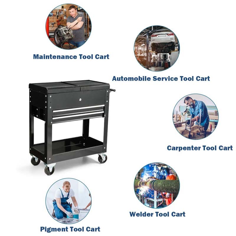 4-Tier Rolling Tool Cart with Lockable Drawers & Sliding Top, Heavy-Duty Steel Tool Storage Organizer on Wheels for Garage, Workshop & Warehouse
