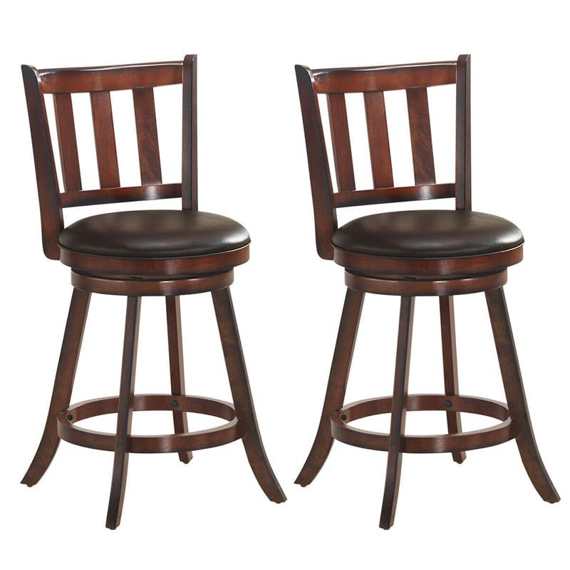Upholstered Swivel Bar Stools Set of 2, Counter Height Dining Chairs with Back & PVC Cushioned Seat for Kitchen Island, Pub, Living Room